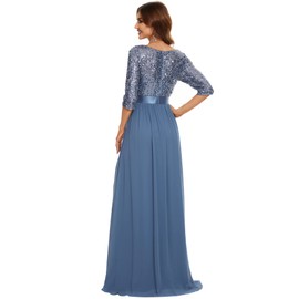 Ever-Pretty Women's Elegant 3/4 Sleeves Sequin Empire Waist A Line Chiffon Mother of The Bride Dresses Denim Blue 24UK