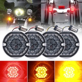 3-1/4 Inch LED Turn Signal Kit Flat Smoke Lens 1157 Double Base Amber Front Turn Signal Bulbs + 1156 Single Connector Red Rear Turn Signal Lights Compatible with Harley Motorcycle Road Glide Road King