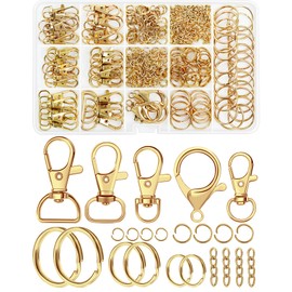 FIVEIZERO 325PCS Keychain Clips - Keychain Making Kit with Metal Lobster Claw Clasps, Key Chain Rings, Swivel Clasps, Jumprings & Extender Chain for Crafts, DIY Projects & Keychain Supplies (Gold)