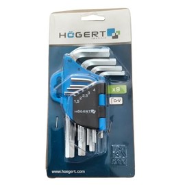 Högert Technik Hex Key Set Long, 9 Pieces, Multicoloured, S2 Steel - Ball Sound Ending, Colour Coded for Quick Size Identification, DIN ISO 911 Standard