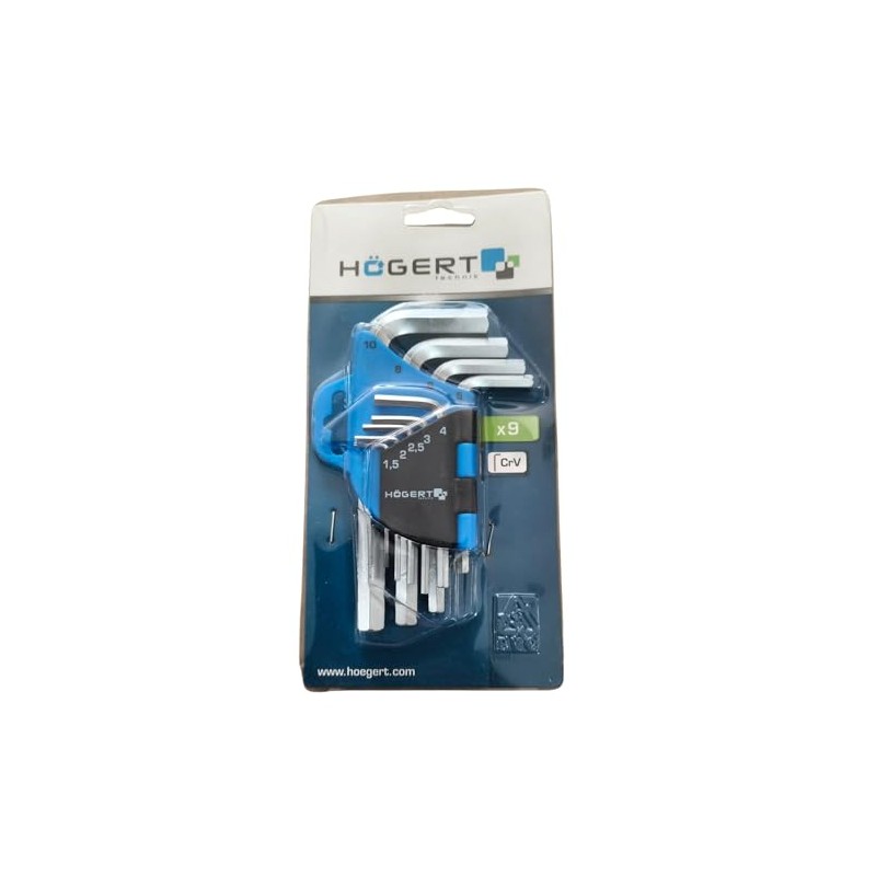 Högert Technik Hex Key Set Long, 9 Pieces, Multicoloured, S2