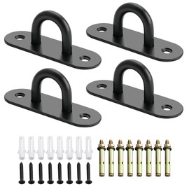 SAYAYO Pad Eye Plate Hooks U Ceiling Hook for Hanging Plants Outdoor Lights Swing Suspension Marine Hardware Staple Hook Loop with Screws Stainless Steel Wall Mount, Black 4 PCS