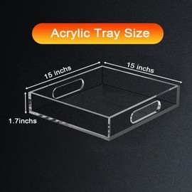 Acrylic Tray Organizer Large, Acrylic Tray for Ottoman, Serving Tray with Handle, Lucite Tray Organizer for Bench, Coffee Table Countertop, Kitchen, Bathroom, Living Room, Powder Room