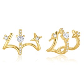 925 Sterling Silver Claw Earrings, 14K Gold Plated Cuff Earrings, Triple Illusion Stud Earrings, Ear Cuff Earrings for Women, Sterling Silver