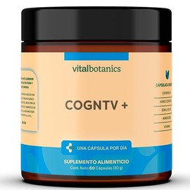 VITAL BOTANICS - Cognitive Boost+ Nootrópico con Vitaminas B, L-Teanina, L-Tirosina, Coenzima y Cordyceps - 60 Cápsulas de 500 mg - Suplemento Alimenticio - 2 Meses de Suministro - Sin Gluten