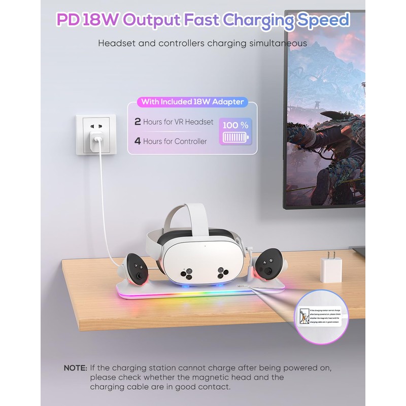 Charging Dock for Meta Quest 3S/3, Kinwin PD 18W Fast