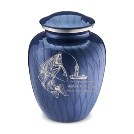 GetUrns - Embrace Fisherman Urns for Human Ashes, Cremation Urns for Adult Ashes Men & Women, Cremation Urn for Home, Vault, or Niche, 200 cu. in., Custom Single Engraving, Pearl Cobalt Blue