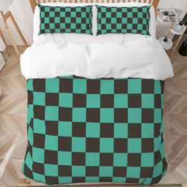 Anime Bedding Set - Soft Brushed Microfiber 68x90 Inches Duvet Cover Set, 3 Piece, 1 Duvet Cover with Zipper Closure and 2 Pillow Shams (Twin,Green)