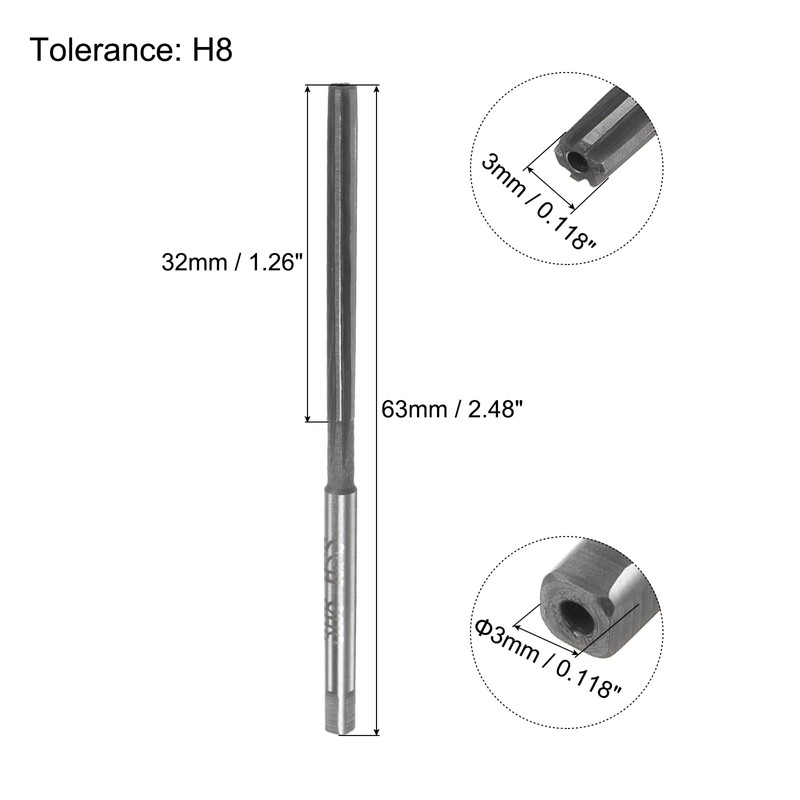 sourcing map Hand Reamers, 3mm H8 Metric Reamer Drill Bit