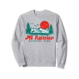 Retro Mount Rainier Mountain Trees & Sun Scene Graphic Sweatshirt