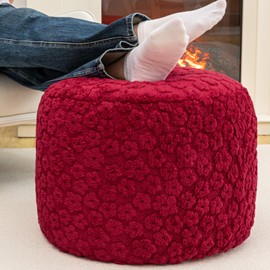 Ottoman Foot Rest Stuffed, Round Boho Floor Poof Seating,Armchair Foot Stool, Floor Cushion, Bean Bag Pouf Ottoman 18x18x14 Inch (Burgundy)