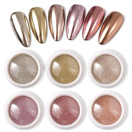 6 Colors Rose Gold & Gold Series Mirrored Powder Metallic Nail Powder Multi Chrome Powder