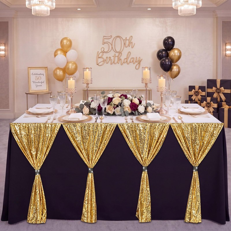 Moukeren 6 ft Gold Sequin Tutu Table Skirt Teacher Table