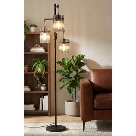 VOUTOORO Industrial Floor Lamps for Living Room, Dimmable Floor Lamp Modern Standing Lamps with Glass Lampshade, Rotary Switch, LED Bulbs, Tall Lamps for Bedroom, Office (3 Lampshades(66inch))