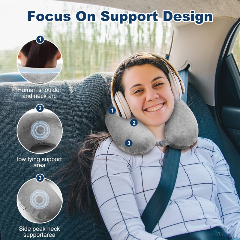 GDEOUP Travel Pillow 100% Pure Memory Foam Neck Pillow Airplane