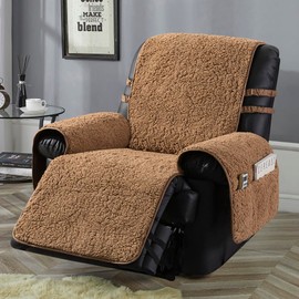 STONECREST Recliner Chair Cover, Sherpa Slipcover, Stay in Place (Cholate, 34" Regular Oversized & DeepSeat Recliner)