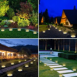 LYHOPE Solar Ground Lights Outdoor, 8 Pack 8 LED Solar Disk Lights Waterproof Garden In-ground Pathway Light Landscape Lighting for Lawn,Yard,Deck,Patio,Walkway (Warm White)