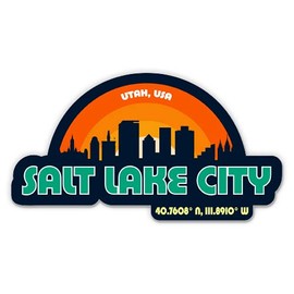 Squiddy Salt Lake City Utah City Skyline - Vinyl Sticker Decal for Phone, Laptop, Water Bottle (3" Wide)