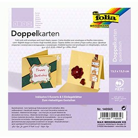 folia 140565 - Doppelkarten ca. 13,5 x 13,5 cm, je 5 Karten (220 g/qm), Kuverts und Einlagen, gold - ideal für Einladungen, Glückwunsch- oder Grußkarten