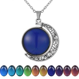 FM FM42 Temperature Sensing Color Changing Rotatable Double-sided Moon Pendant Necklace ZN1319
