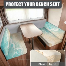 Tomeusey RV Dinette Cushion Covers Stretch Camper Seat Cushion Slipcovers - Beach Print Washable Camper Sofa Cover Furniture Protector for RV Car Bench