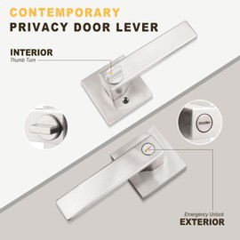 Brotima 10 Pack Privacy Door Lever with Lock, Keyless Interior Door Handle, Reversible for Right/Left Handed Doors, Satin Nickel Square Lock Set for Bedroom, Bathroom