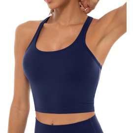 Lavento Women's Racerback Sports Bras Yoga Crop Top with Built in Bra (Brushed Dark Blue, 6)