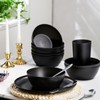YARRGGU 24pcs Matte Black Dinnerware Set, Plates Bowls & Cups,