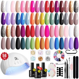 MEFA 56 Pcs Gel Nail Polish Kit with U V Light, 32 Colors All Seasons Soak Off Gel Polish Nail Set with Matte/Glossy Base Top Coat Essential Manicure Tools Nails DIY Easter Decorations Gifts for Women | MEFA