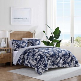Nautica - Twin Comforter Set, Reversible Cotton Bedding with Matching Sham, Medium-Weight, Dorm Essentials, Oeko-Tex Certified (Marina Leaf Navy/White)