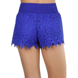 ToBeInStyle Pantalones cortos de encaje para mujer, Flores 2 - Azul Real, M