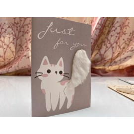 PinesFamily C11-Very Cute Best Wishes Greeting Card for Cat Lovers (Fluffy Tail White Cat)