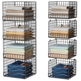 Stackable Closet Organizers and Storage Baskets, 4-Tier Closet Shelf Organizer , Space-Saving Clothes Storage Drawer, Foldable Clothes Storage Bins for Closet Organizer System, Black(Patent 30022416)