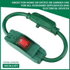 Weewooday 3 Prong Outdoor Extension Cord with Waterproof Switch 1875W Heavy Duty 14/3 SJT Cable Inline On/Off 15A 125V Grounded Outlets Plugs for Appliances (Green, 1.5 ft)