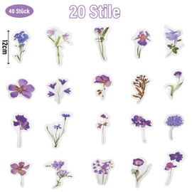 Barlone Scrapbooking Stickers Flowers, 40 Sheets PET Purple Stickers Flowers, Stickers for Photo Album, Bookish Stickers, Scrapbook Accessories, Bullet Journal Accessories, Stickers Aesthetic for DIY