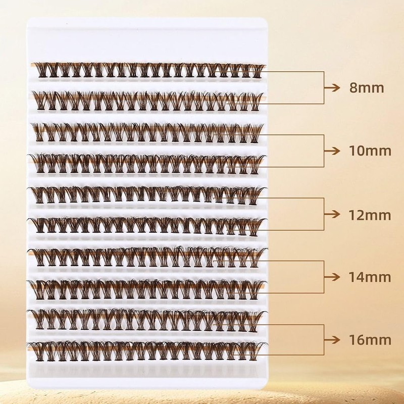 200pcs 40D Brown Cluster Eyelashes Volume Eyelash Extensions, Natural and