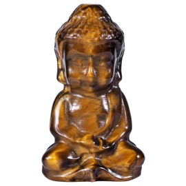 Nupuyai Tiger's Eye Small Cute Buddha Figurine Sitting Gemstone Crystal Lucky Buddha Healing Stone Statue Lucky Charm Feng Shui Zen Decoration and Meditation