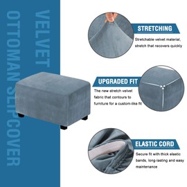 H.VERSAILTEX Real Velvet Plush 1 Piece Form Fit Stretch Rectangle Folding Storage Covers Ottoman Slipcovers Removable Footstool Protect Footrest Covers Elastic Bottom Washable(Large, Stone Blue)