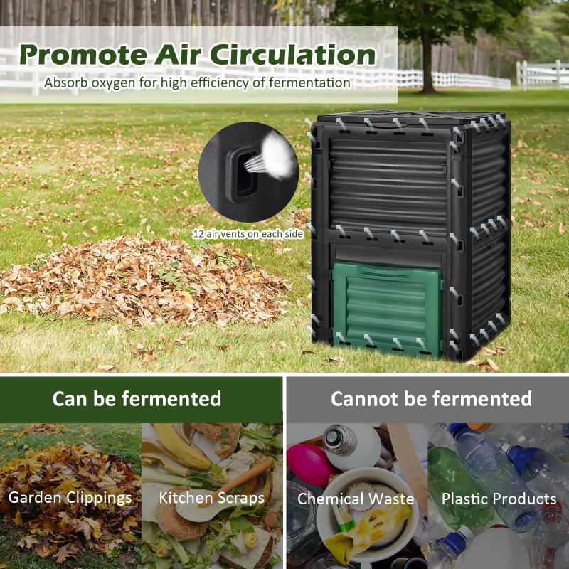 Costway Large Outdoor Compost Bin 80 Gal for Kitchen Waste