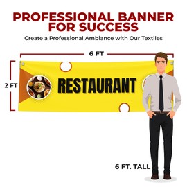 Restaurant Large Banners and Signs for Outdoor by Mavis Printing-Polyester Banner with 4 Holes for Easy Hang Indoor & Outdoor| 6x2 Feet HD Print Sign to Promote Food & Beverages | Made in USA