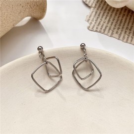 QYHH068 Women's Rhombic Earrings, Dangling, Silver, 925 Silver, Korean Style, Elegant, For Weddings, Accessories, Present, Gift, Valentine's Day, Silver, No Gemstone