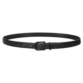 JASGOOD Womens Thin Leather Belt Skinny Faux Leather Belt for Jeans Dress with Black Buckle,Black/Fit Waist Size 24-26 inch