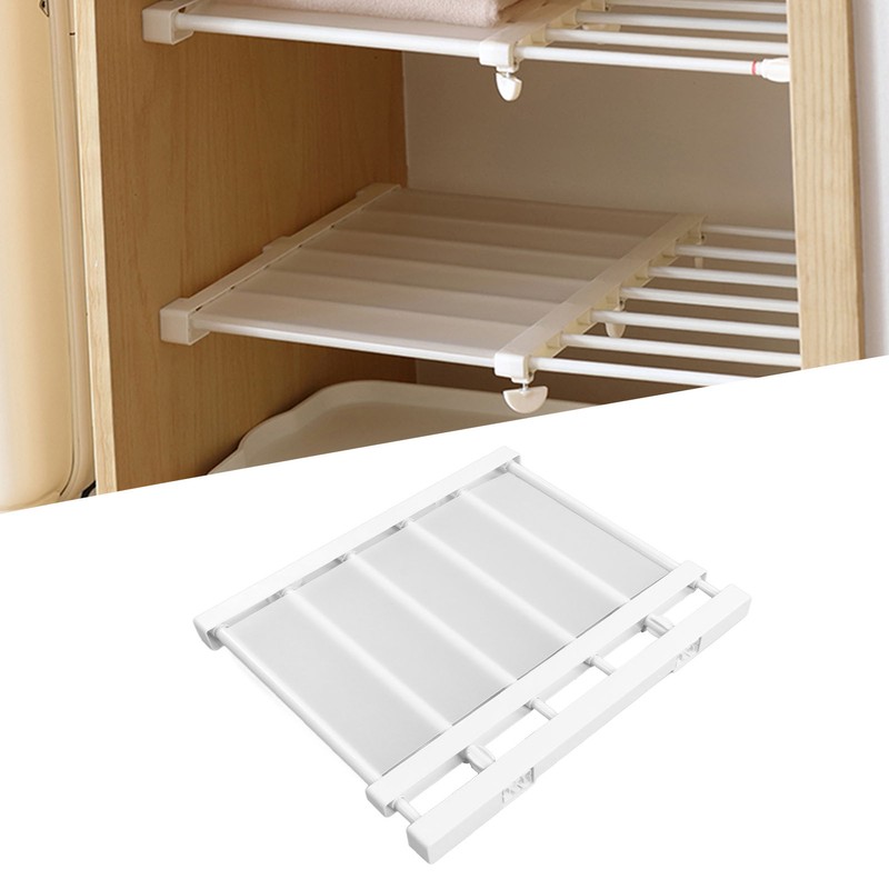 Tension Rod Shelf Adjustable Length Space Saving Nail Free Expandable