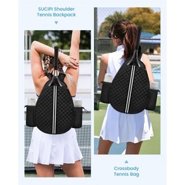 Sucipi Tennis Backpack, Tennis Bag for Men and Women, for 2 Tennis Rackets, Waterproof Tennis Backpack Bag, Sports Backpack, Badminton Bag for Pickleball, Tennis and Badminton, Black