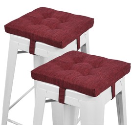 baibu 12 Inches Memory Foam Square Seat Cushion Set of 2, Dual-Layer Design Bar Stool Square Seat Cushion with Ties - 2 Pads Only, Red (12'' (30CM))
