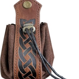Belt Pouch Waist Bag Fanny Pack Medieval Vintage Leather Pouch Cellphone Holder Holster Carry Belt Purse Pocket Casual Hiking Festival Renaissance Faire Costume Props Travel Wallet (1-Small Brown)
