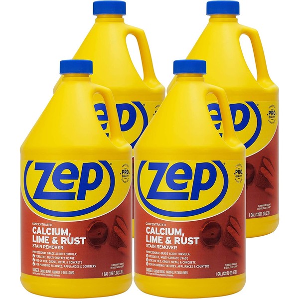 Zep CLR Calcium, Lime and Rust Stain Remover Concentrate - 1 Gal (Case of 4) - ZUCAL128 - Professional Grade Acidic Formula