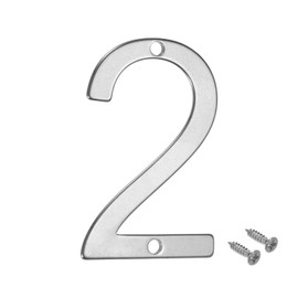 M METERXITY 1-Pack House Number, 2 Inch 304 Stainless Steel Mailbox Number Door Number Signage for Garden/Hotel/Mailbox/Address/Sign, House Number for Outside [Number 2, Silver]