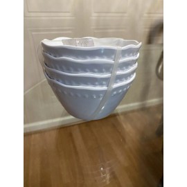Tommy Bahama White MELAMINE Appetizer Bowls Set /4 - Scalloped Edge Hobnail 4.5”