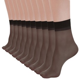 Women’s 10 Pairs Ankle High Sheer Socks Soft Nylon Socks for Women & Comfort Tights Hosiery 10Black